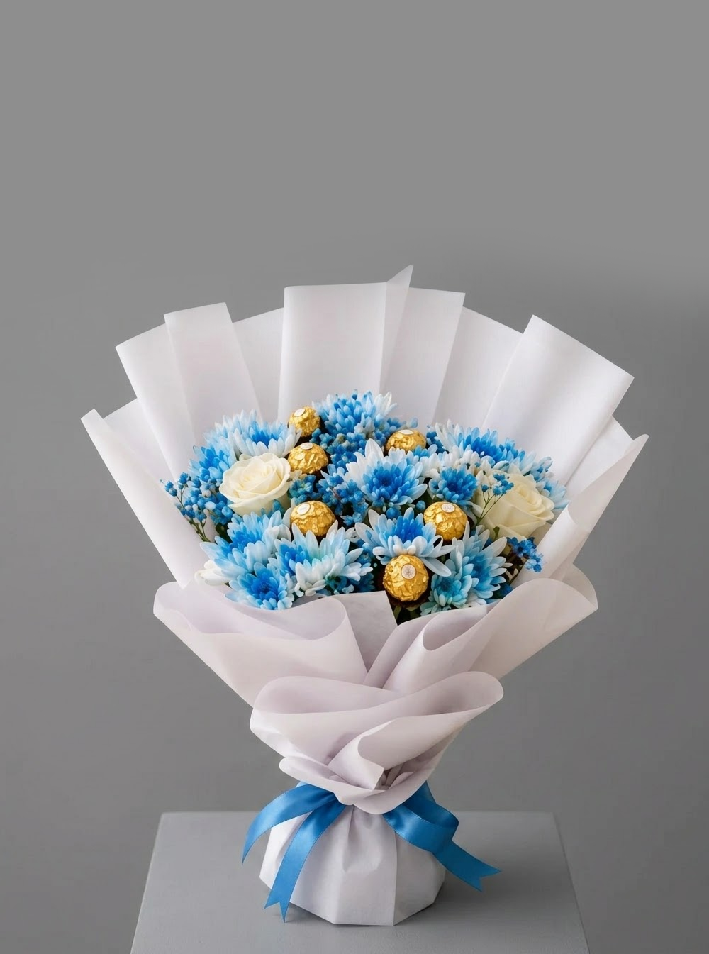 Blue Flowers & Chocolates Bouquet Blue Flowers & Chocolates Bouquet
