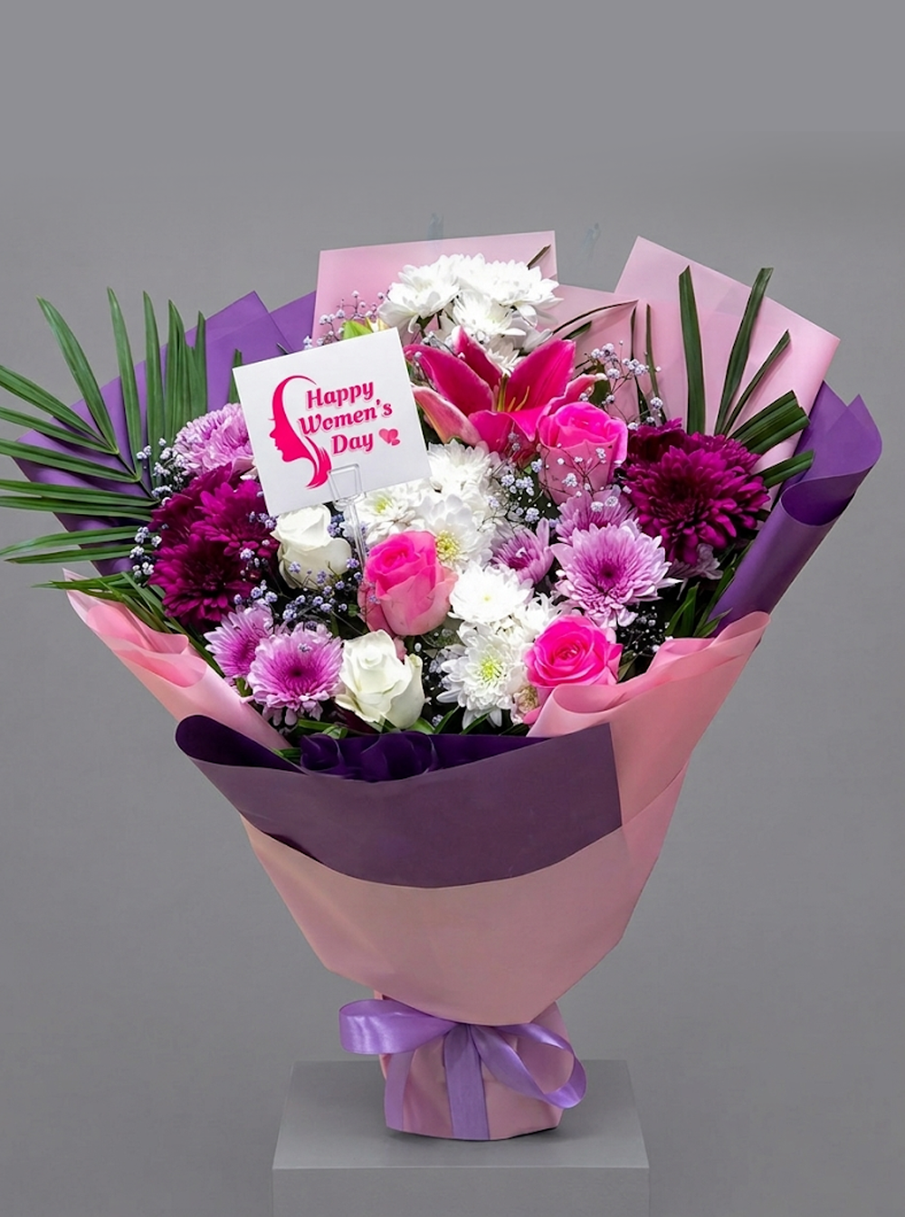 Women Day Bouquet Pink and White Flowers