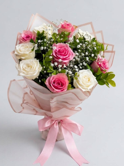 Pink and White Rose Bouquet