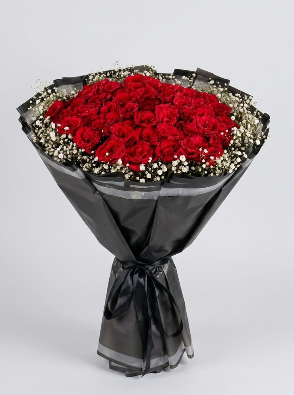 Red Rose Bouquet with White Baby’s Breath Red Rose Bouquet with White Baby’s Breath