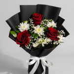 Red Rose & White Flower Bouquet